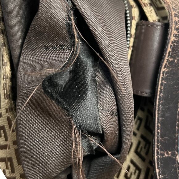 Fendi Hobo Baguette Brown & Beige Zucchino Canvas Gunmetal Hardware - Picture 5 of 8